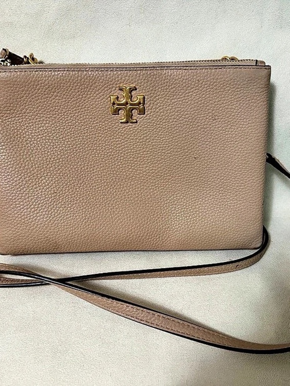 Tory Burch Block-T Pebbled Double-Zip Crossbody Brown